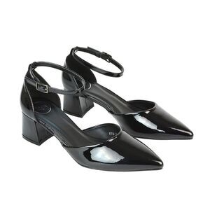 XY London Womens/Ladies Evie Ankle Strap Low Block Heel Court Shoes / True Black